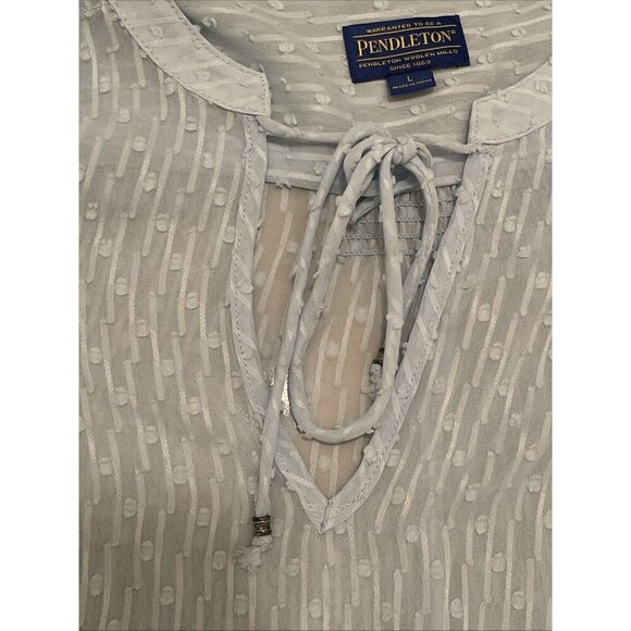 Pendleton Women’s Sheer Swiss Dot Baby Blue Peasant Blouse -Tassels - Size‎ L - Picture 4 of 16